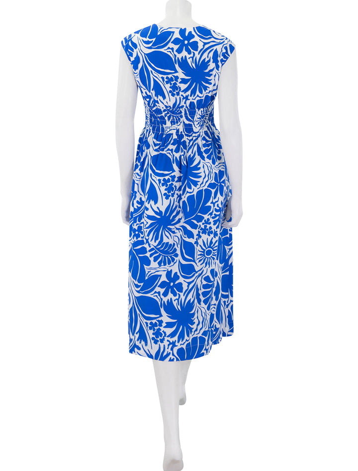 back view of roxanne dress in blue riviera