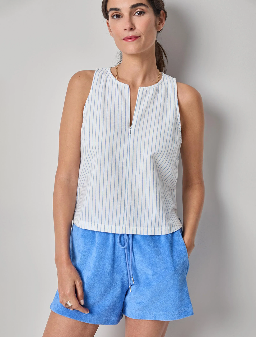 sleeveless zip top in capri stripe