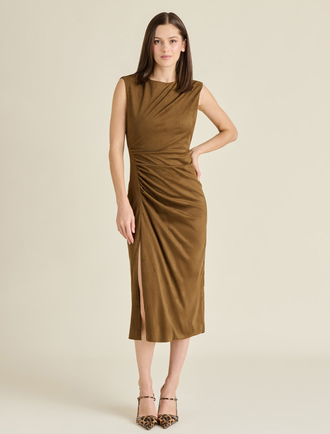 keegan chestnut faux suede dress