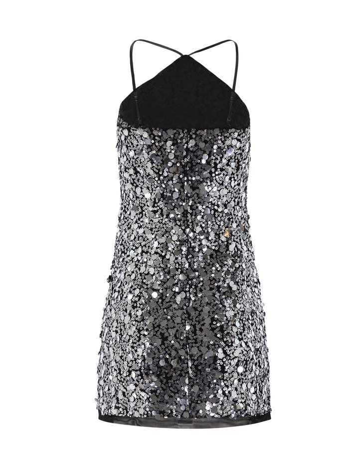 lorenna sequin halter dress in silver