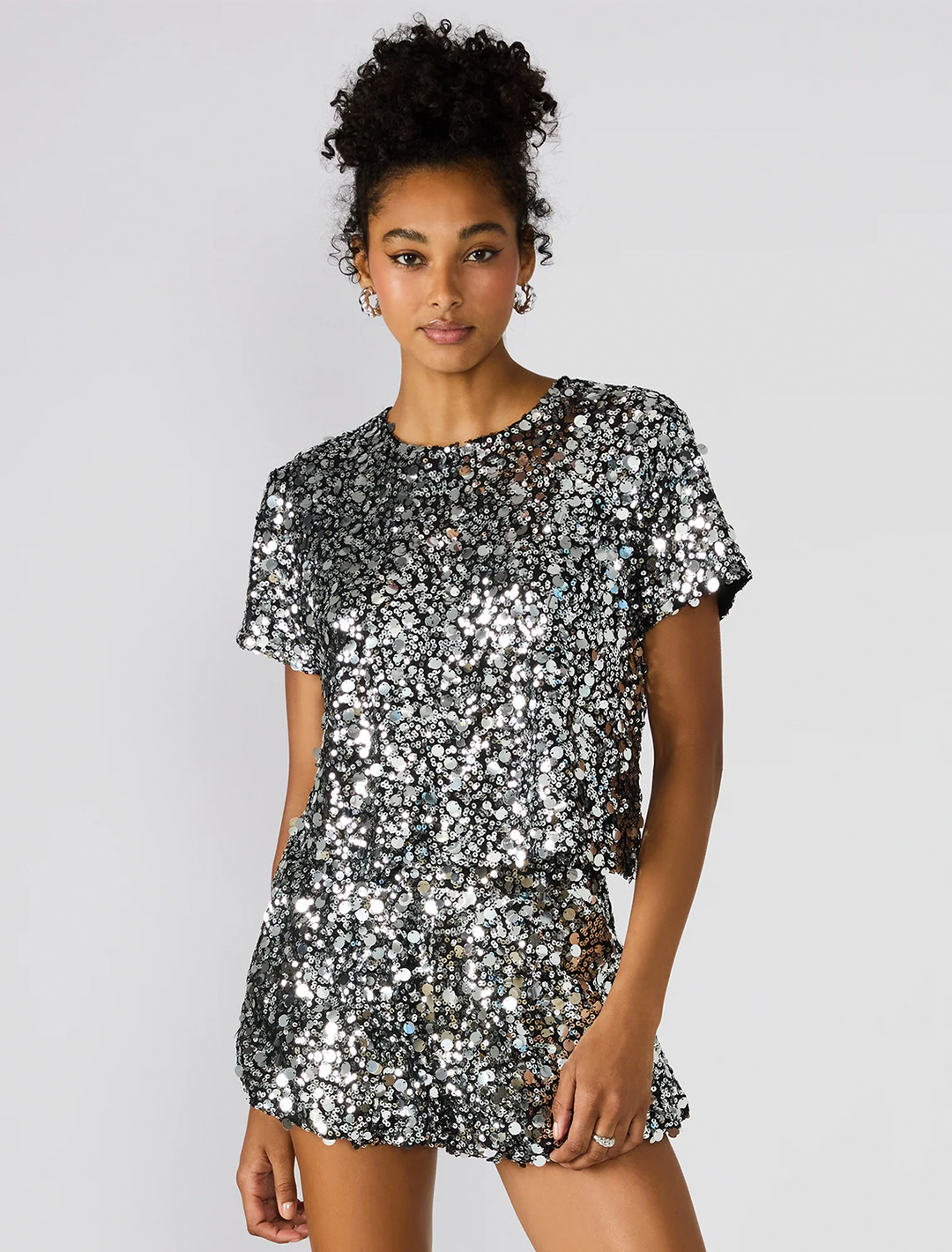 cressa top in silver sequins