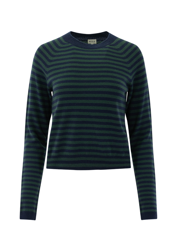 the sydney cashmere sweater in navy and green stripe