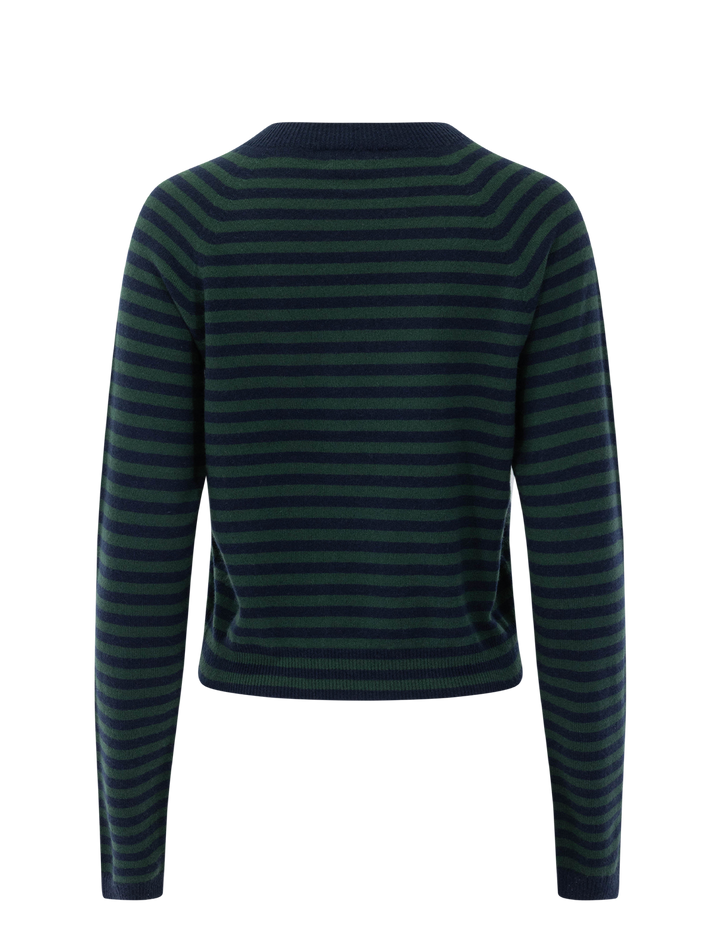the sydney cashmere sweater in navy and green stripe