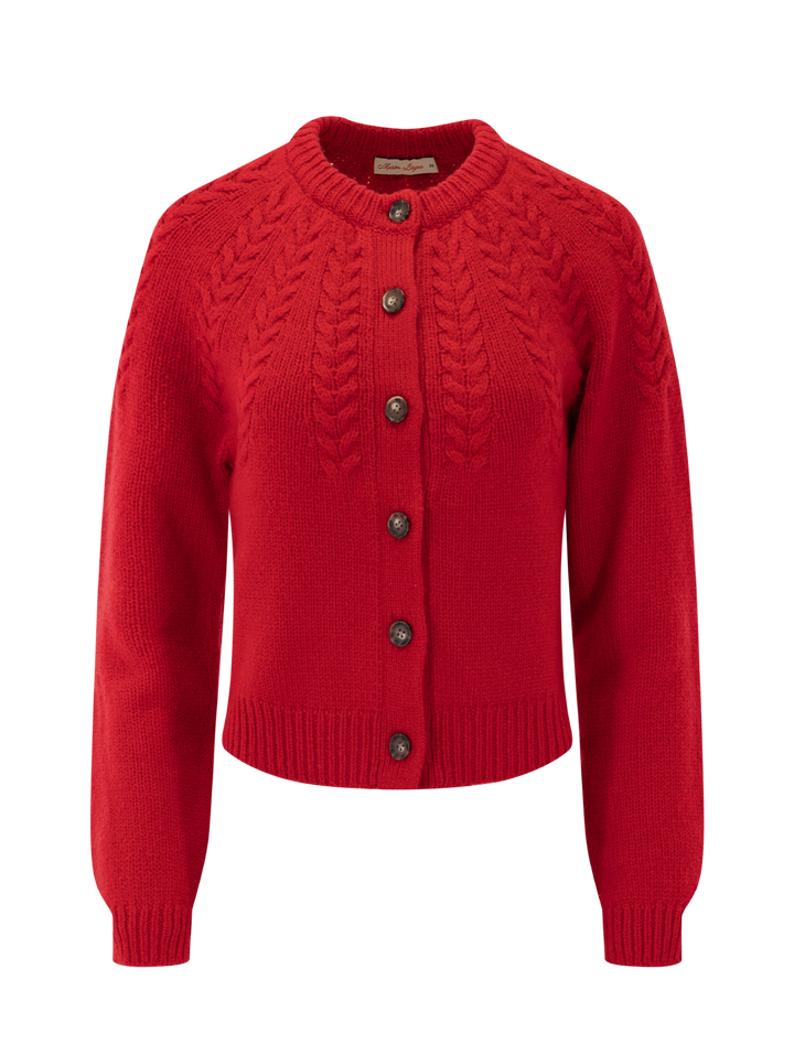 everly cable cardigan in cherry red