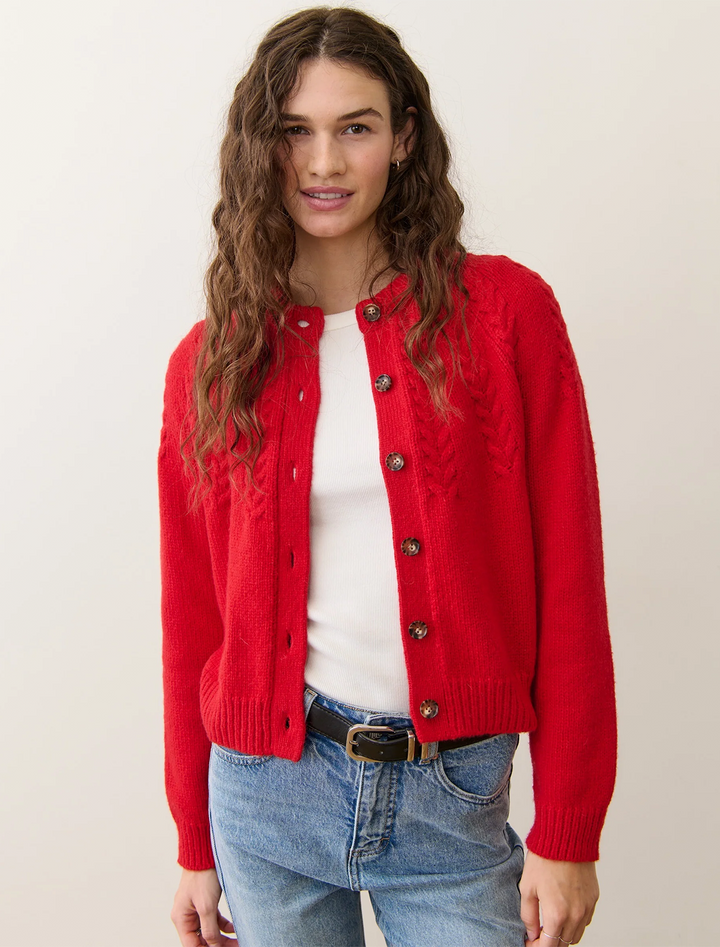 everly cable cardigan in cherry red