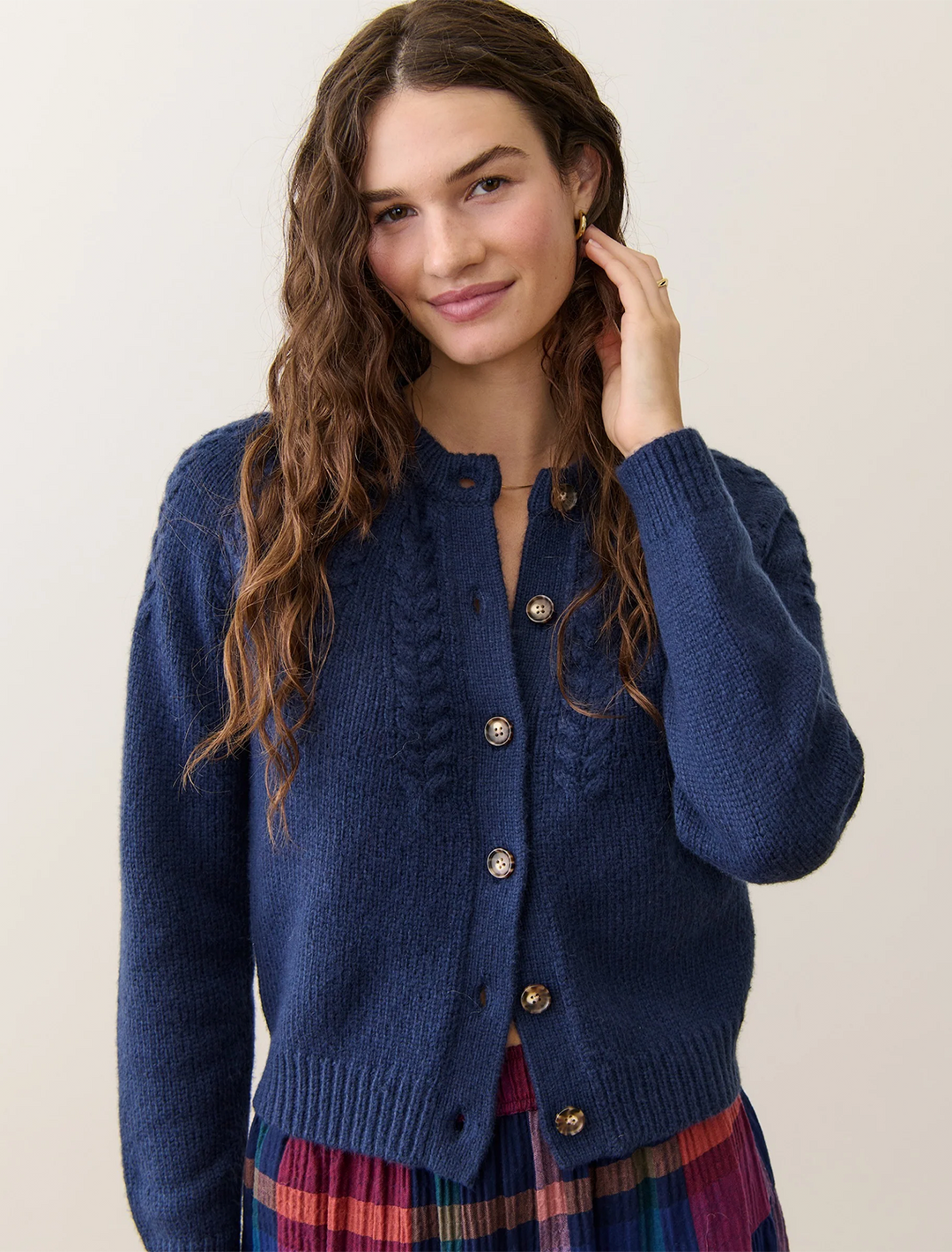 everly cable cardigan in true navy