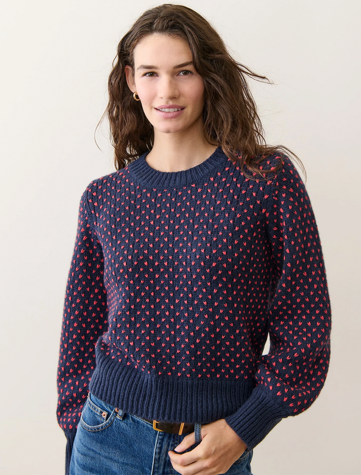 alma crewneck sweater in navy and red