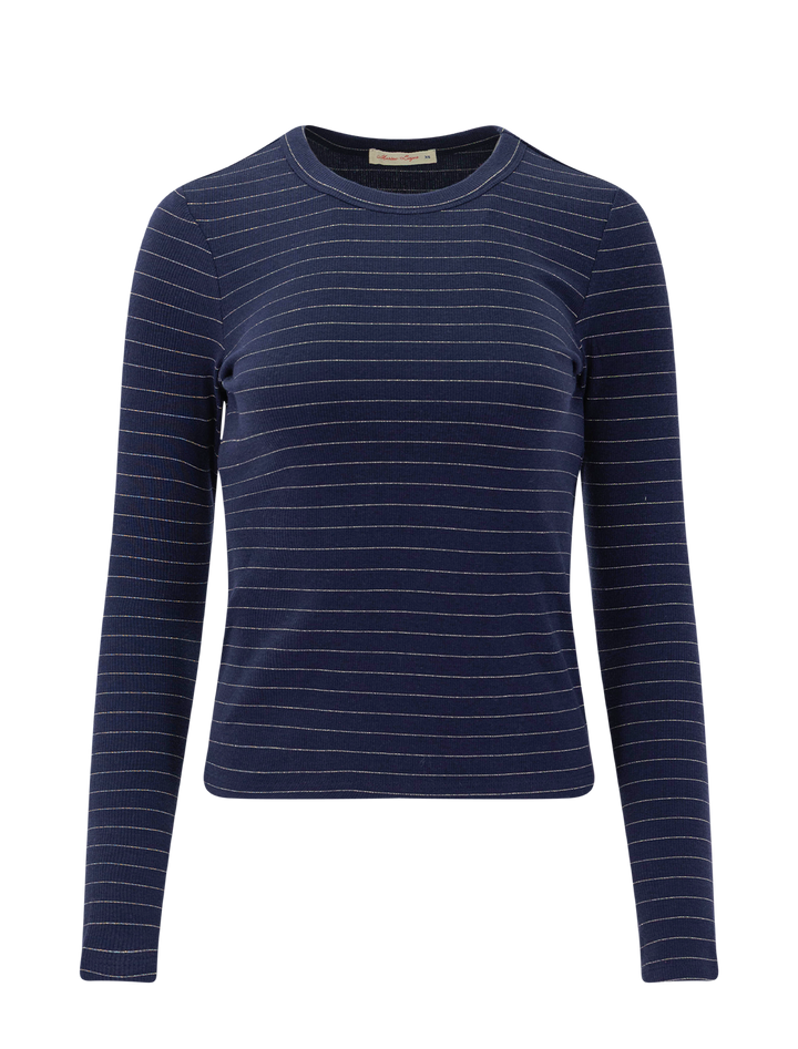 lexi rib sun-in longsleeve crew tee in navy and gold