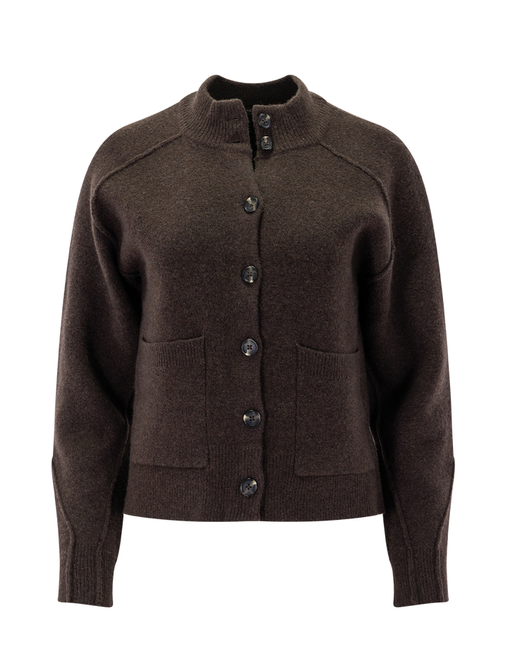 bridget mock neck cardigan in brown