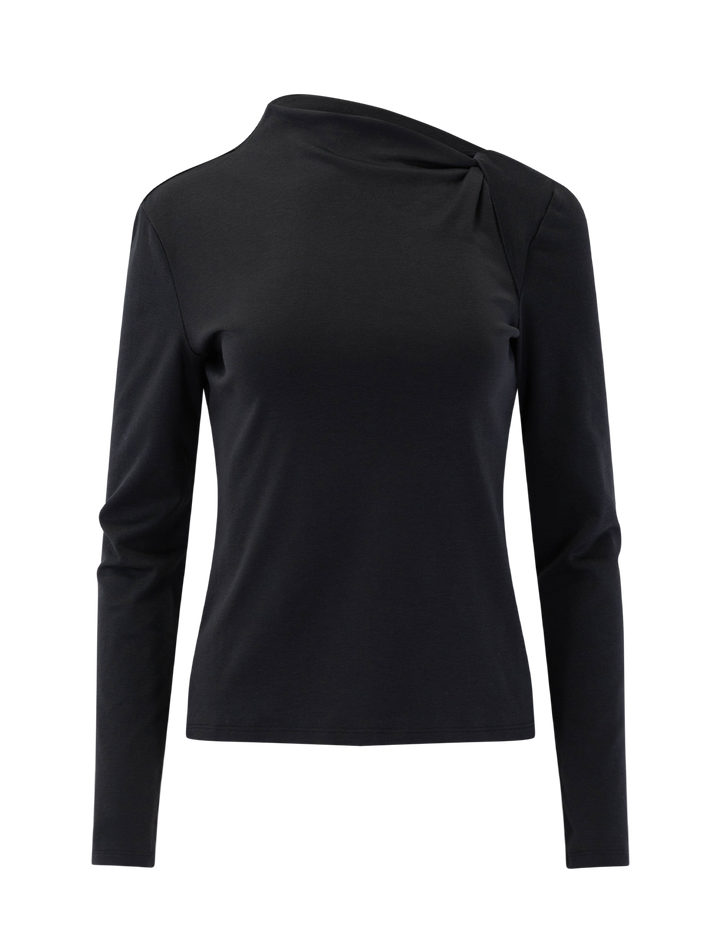 slash neck twist knit top in black