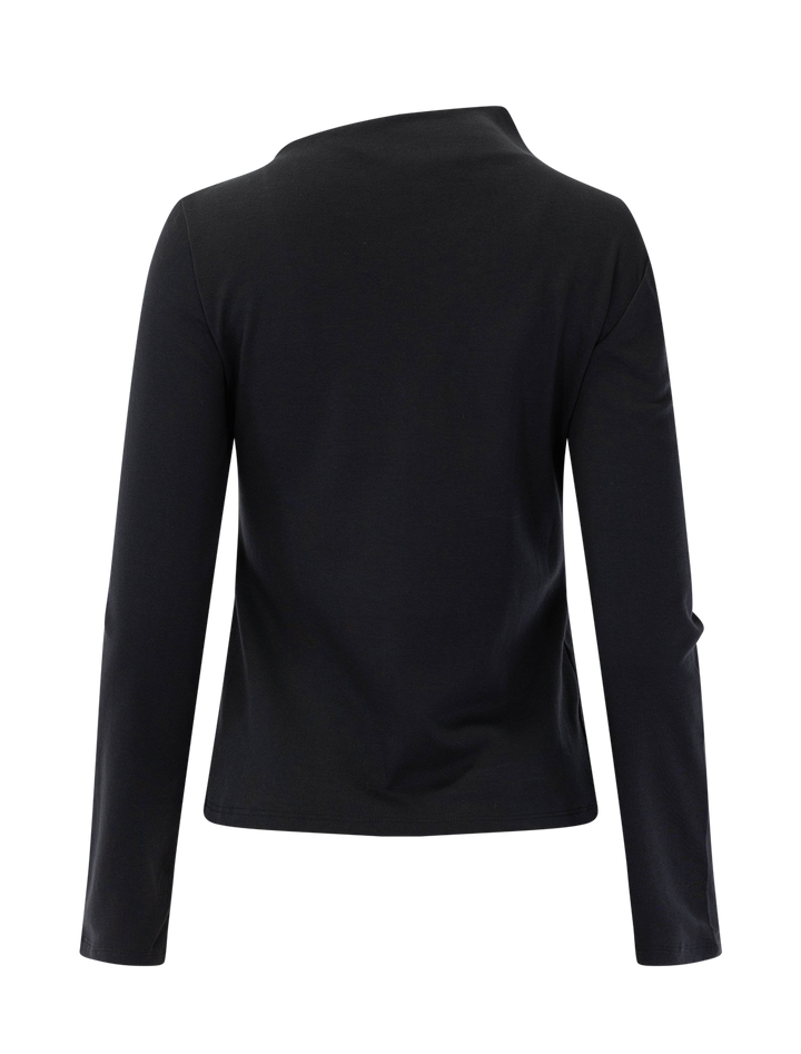 slash neck twist knit top in black