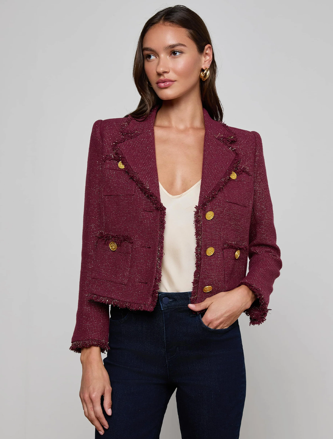 sylvia collared jacket in malbec