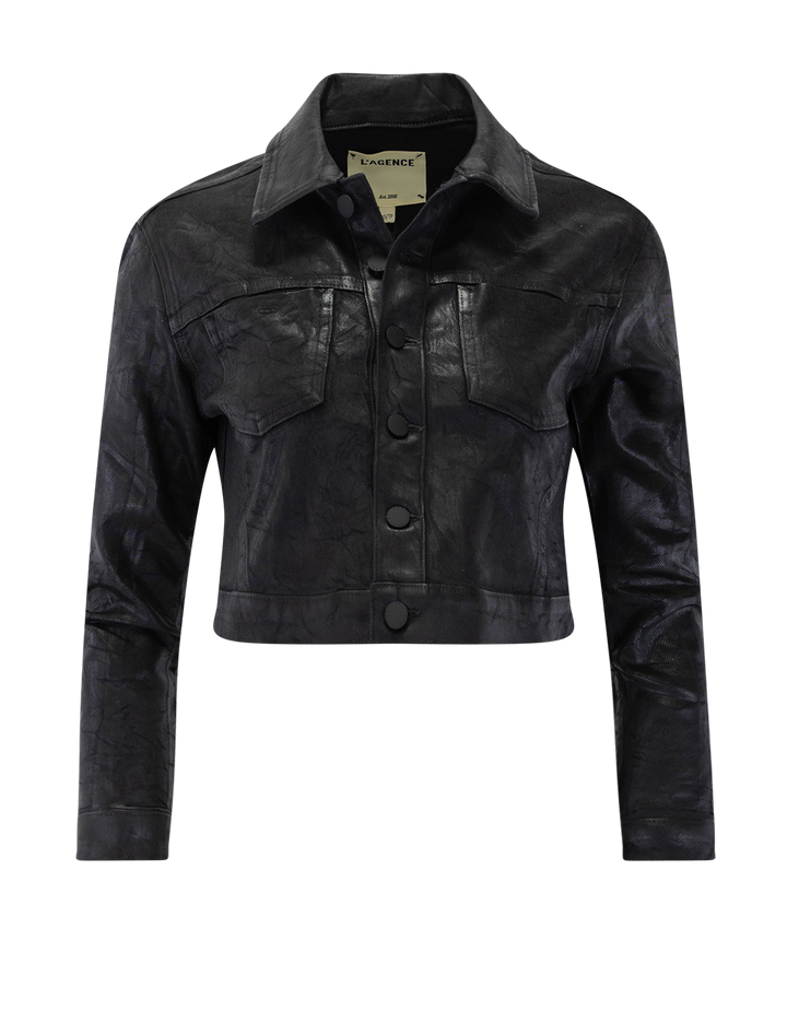 alma crop jacket in black crackle