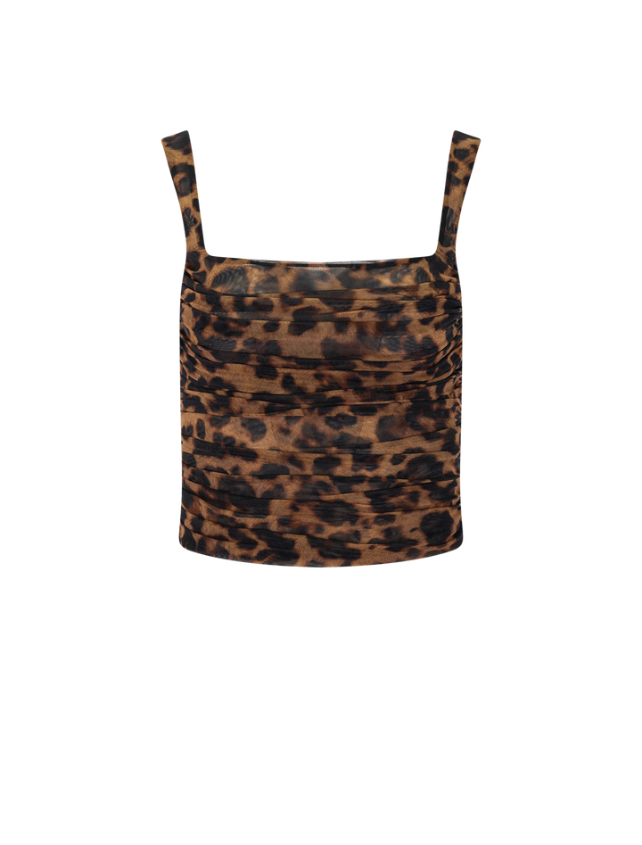 rash shirred tank in brown leopard