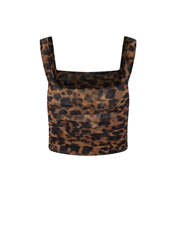 rash shirred tank in brown leopard