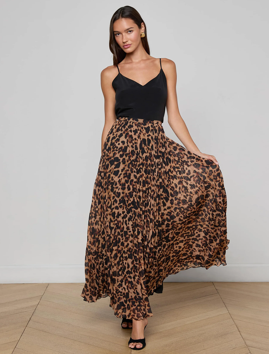 torin pleated maxi skirt brown leopard