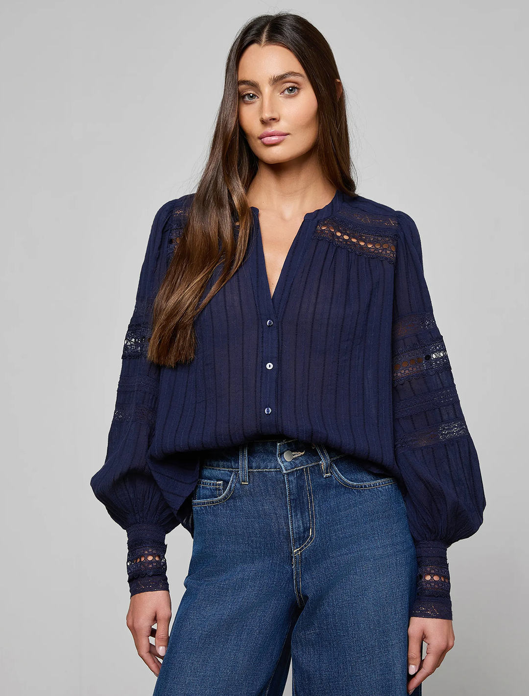 kiera trim blouse in midnight