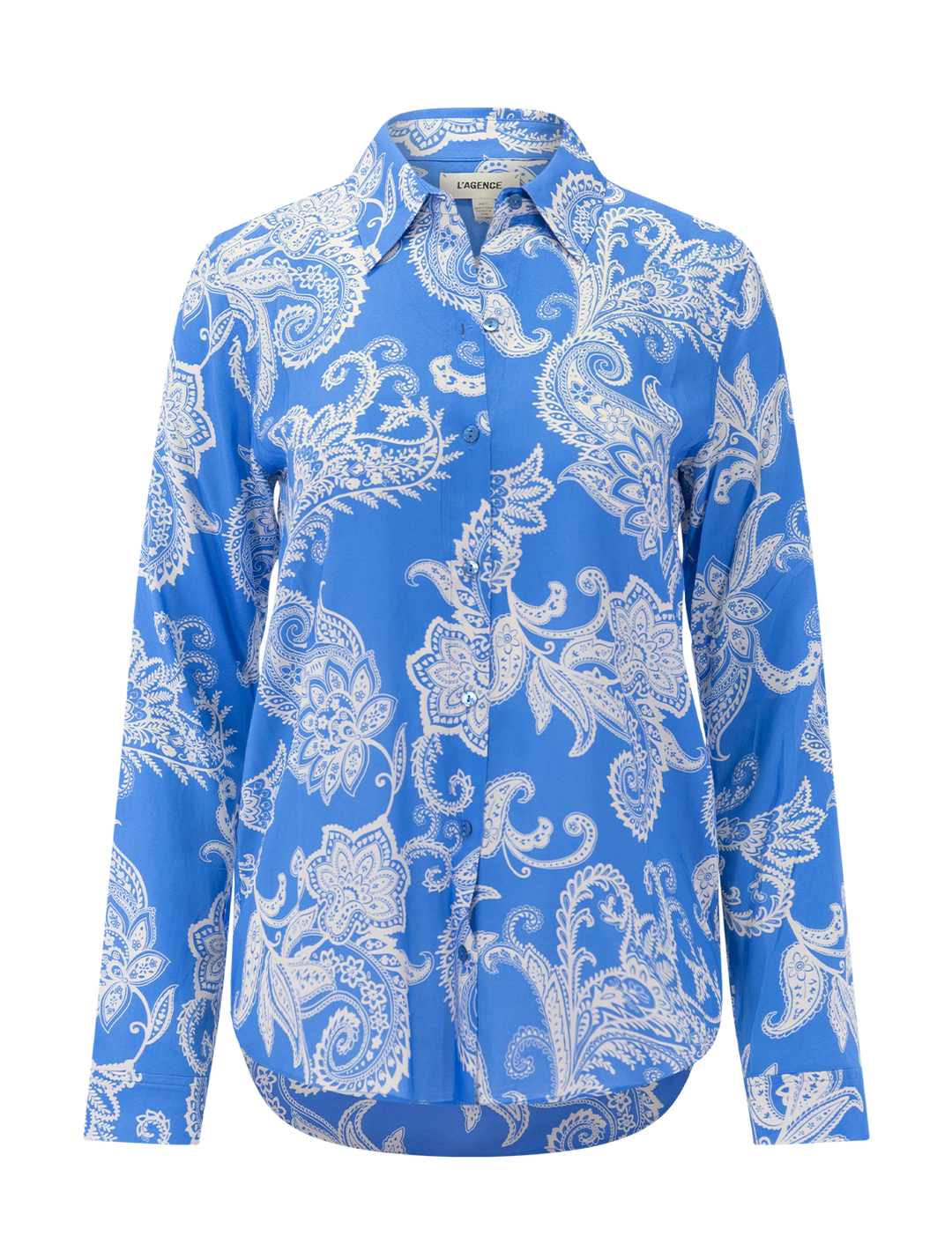 holly in regatta blue and ivory paisley