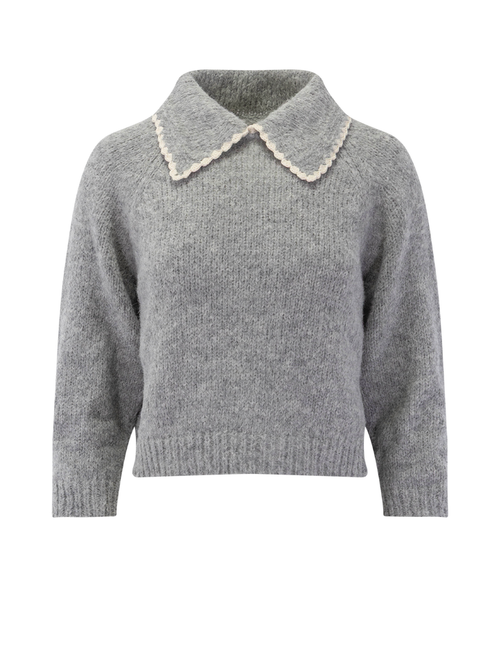 the crochet collar pullover in heather grey