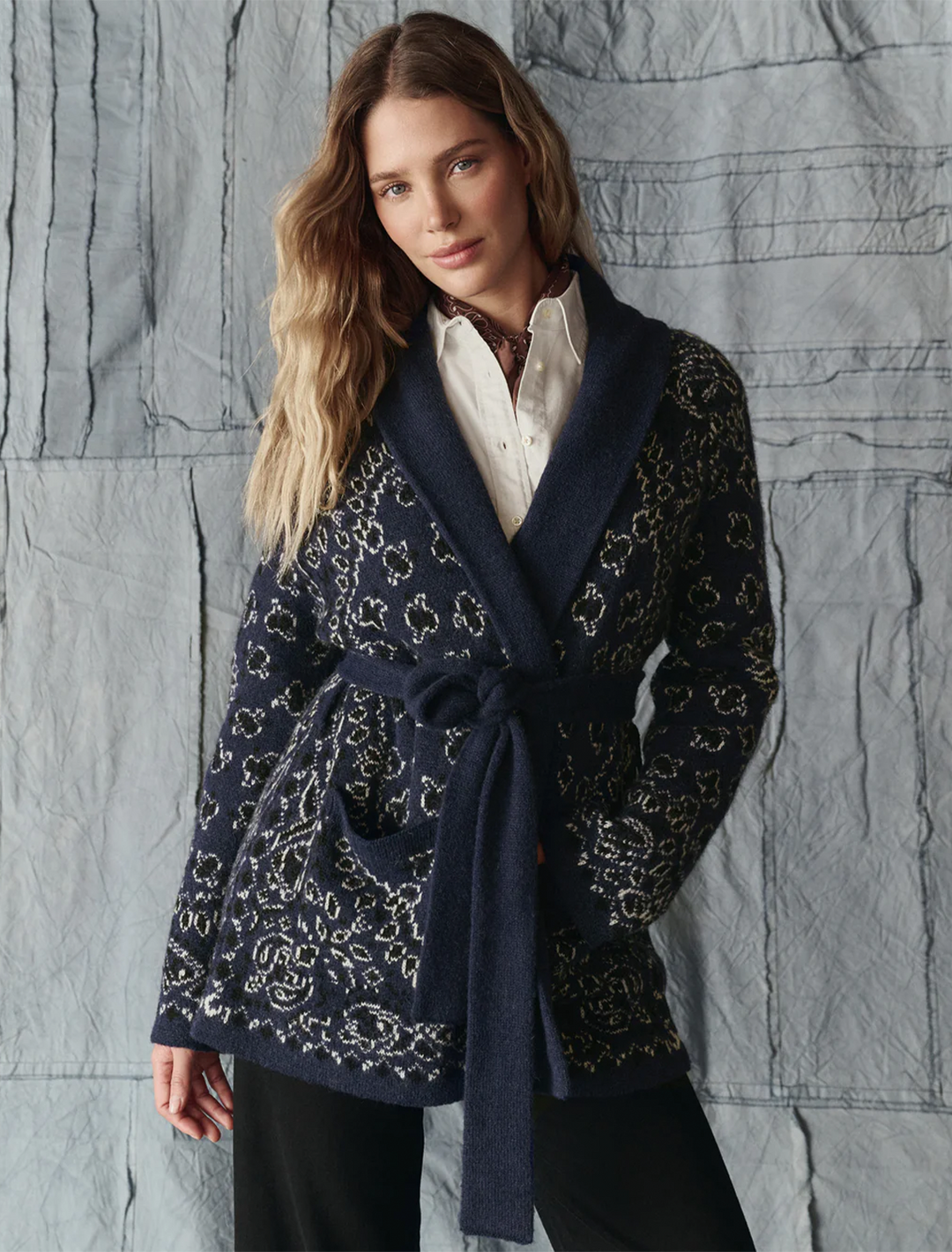 the bandana riding cardigan in navy