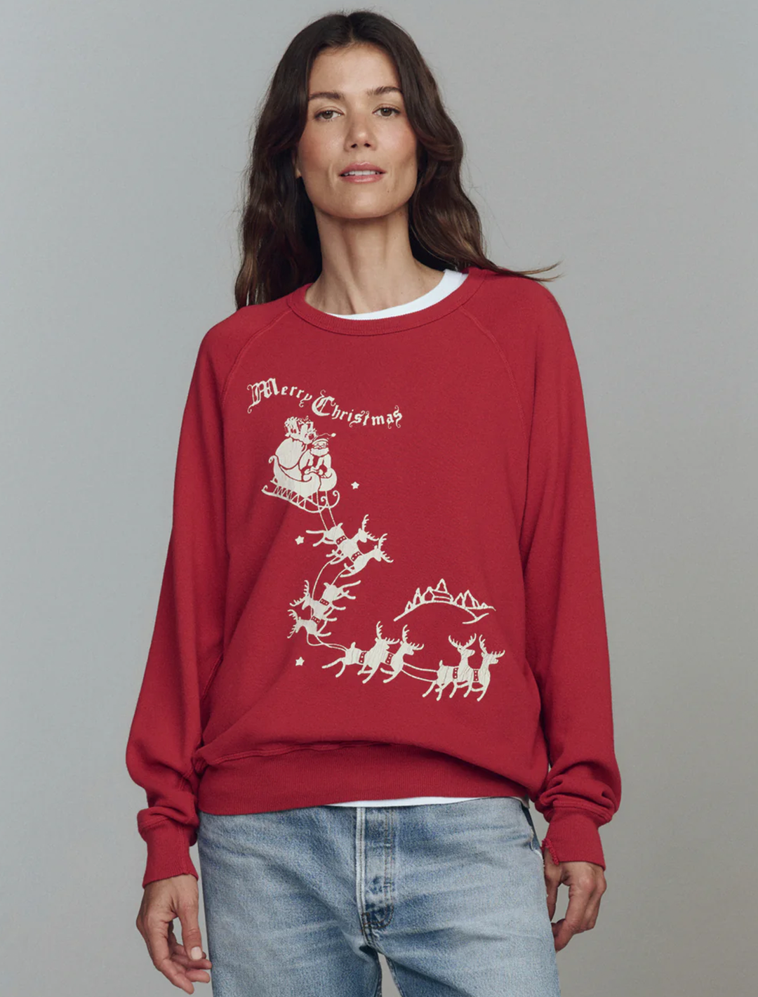 the college sweatshirt with sleigh graphic in true red