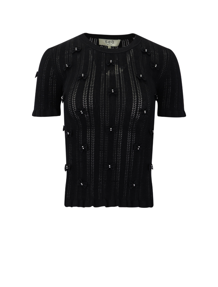 alberta pearl short sleeve knit top in black