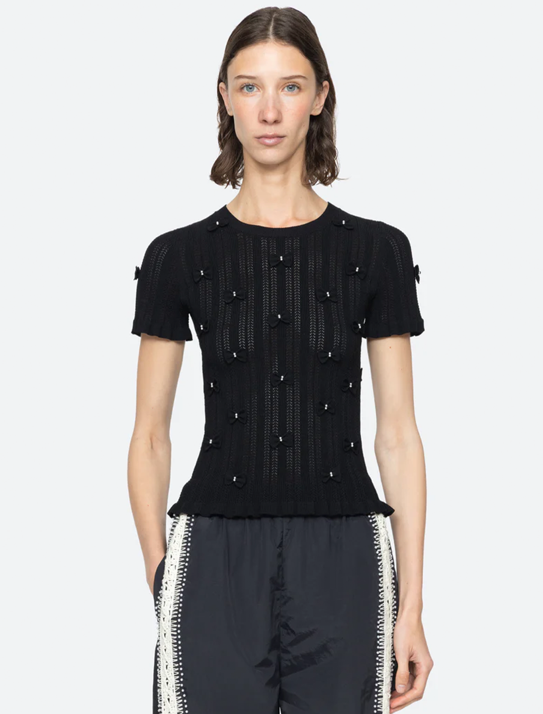 alberta pearl short sleeve knit top in black