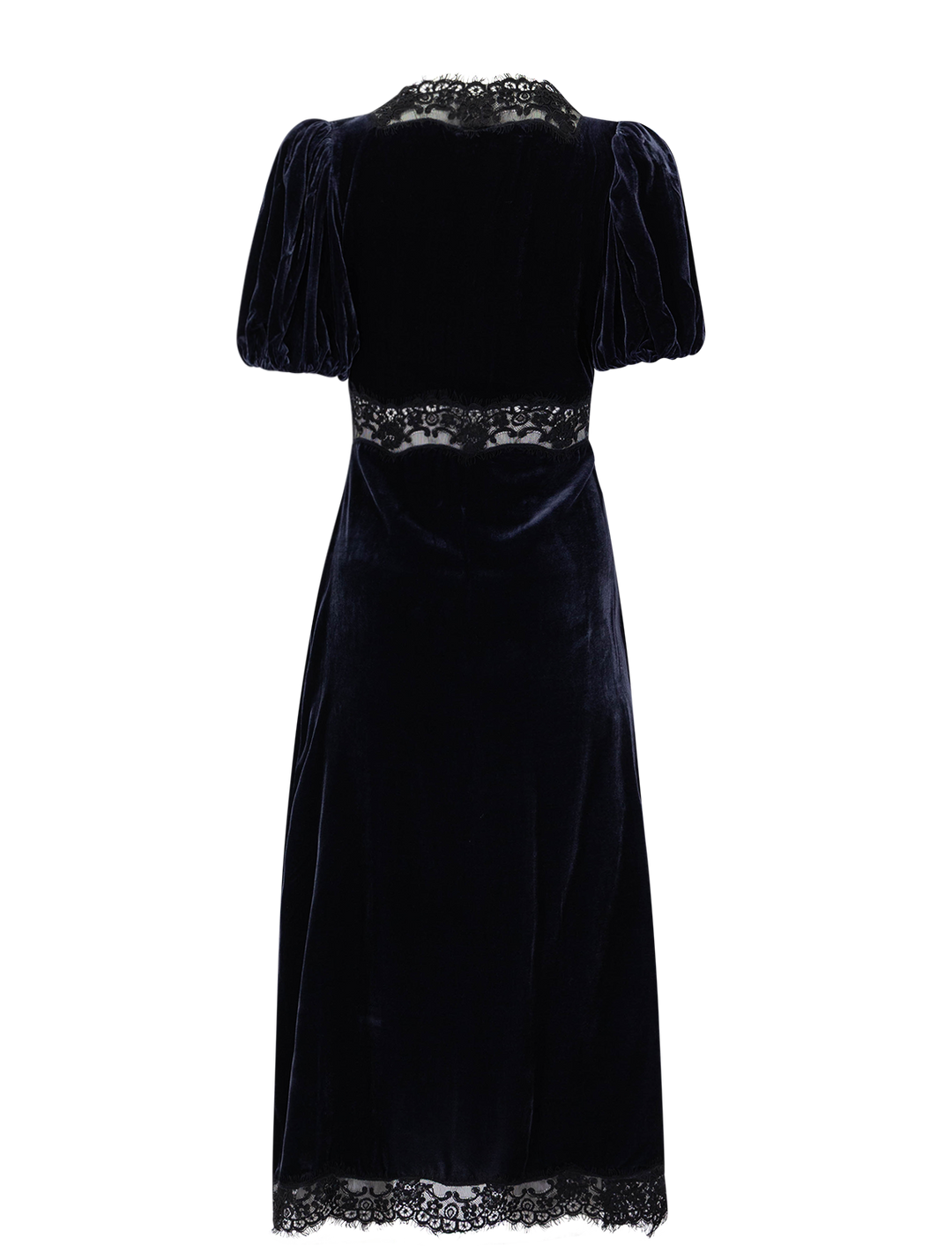 clarice velvet puff sleeve midi dress in navy