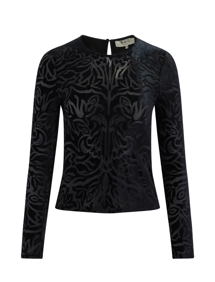 julie burnout long sleeve top in black