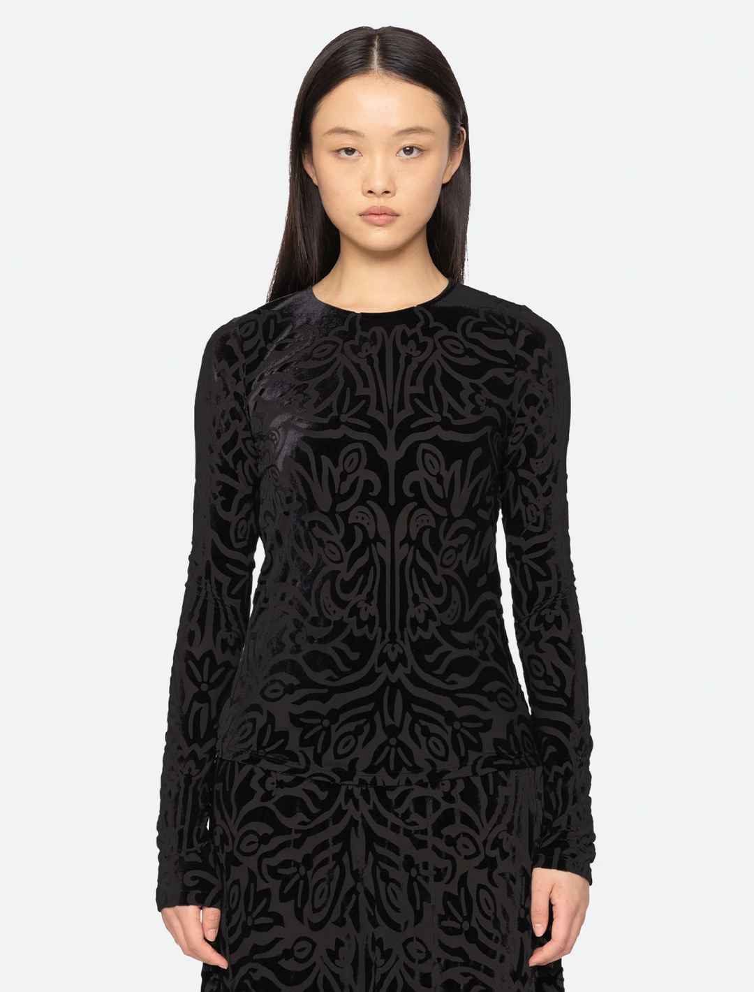julie burnout long sleeve top in black