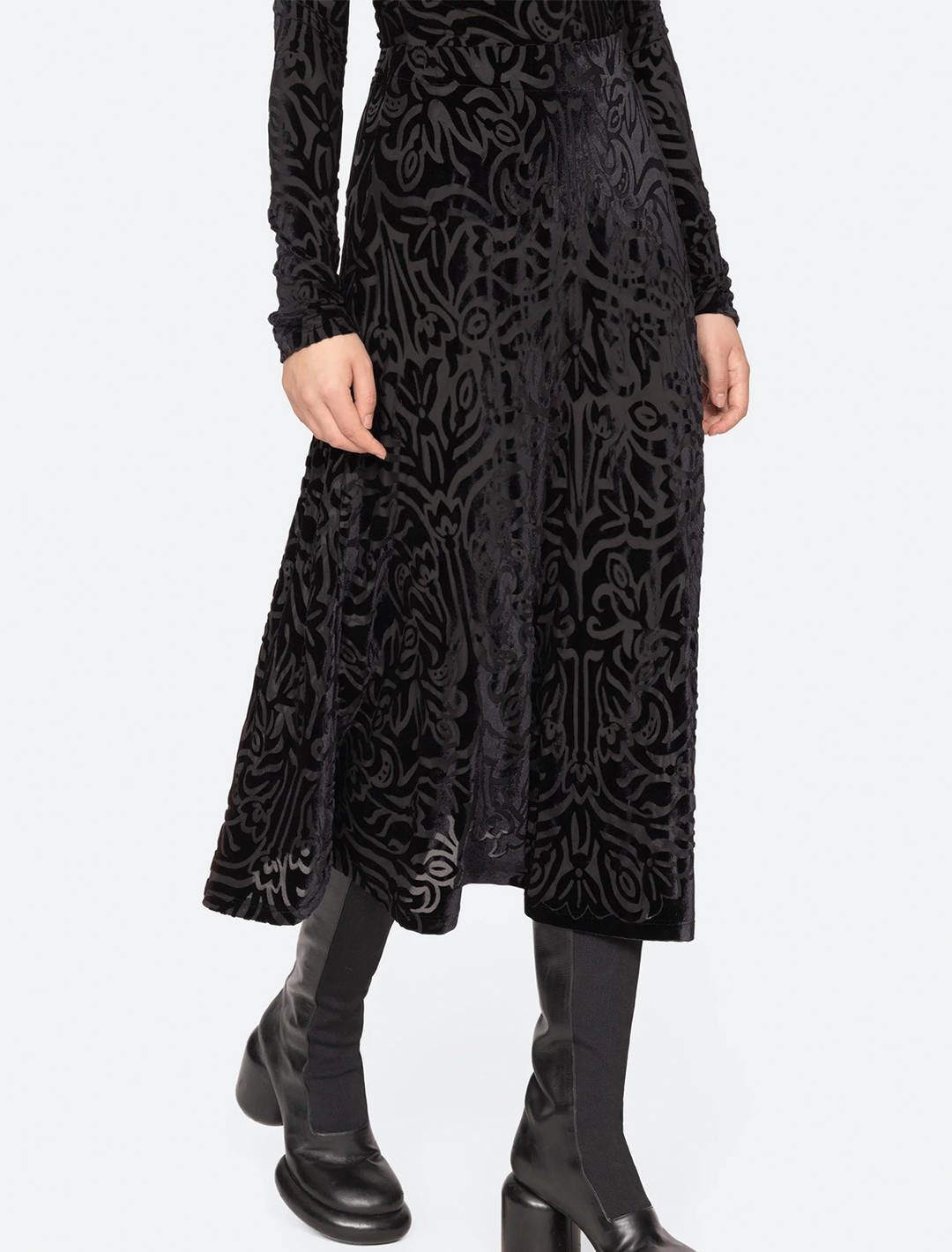 julie burnout midi skirt in black