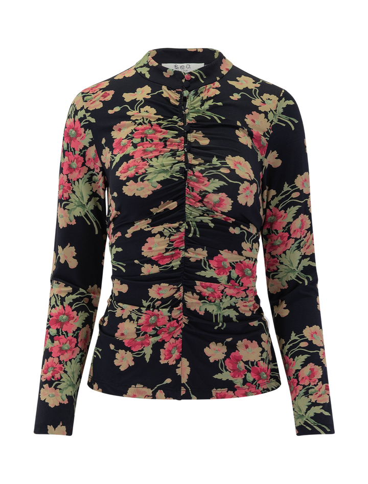 cornelia print long sleeve top in black