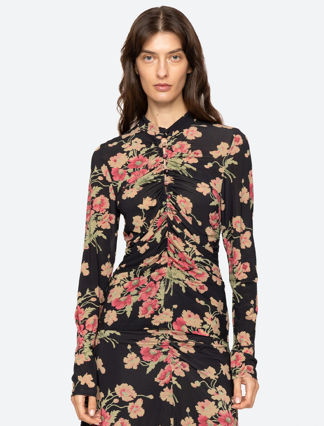 cornelia print long sleeve top in black