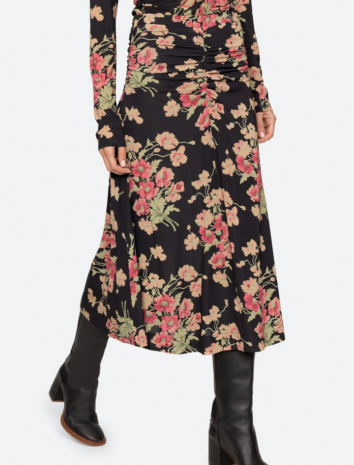 cornelia print midi skirt in black