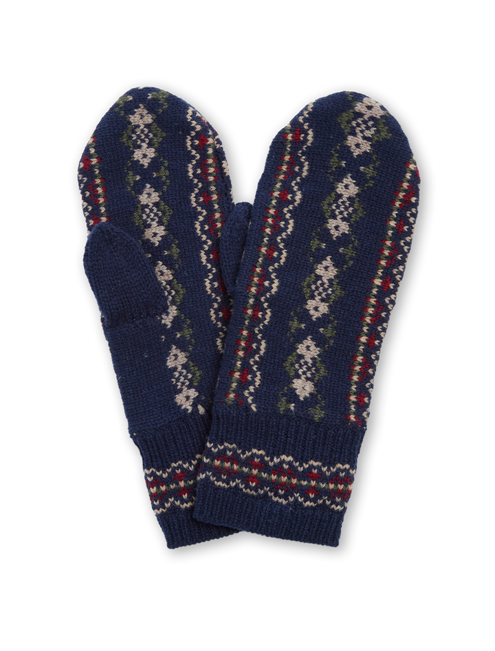 ciara fair isle knit mittens in navy
