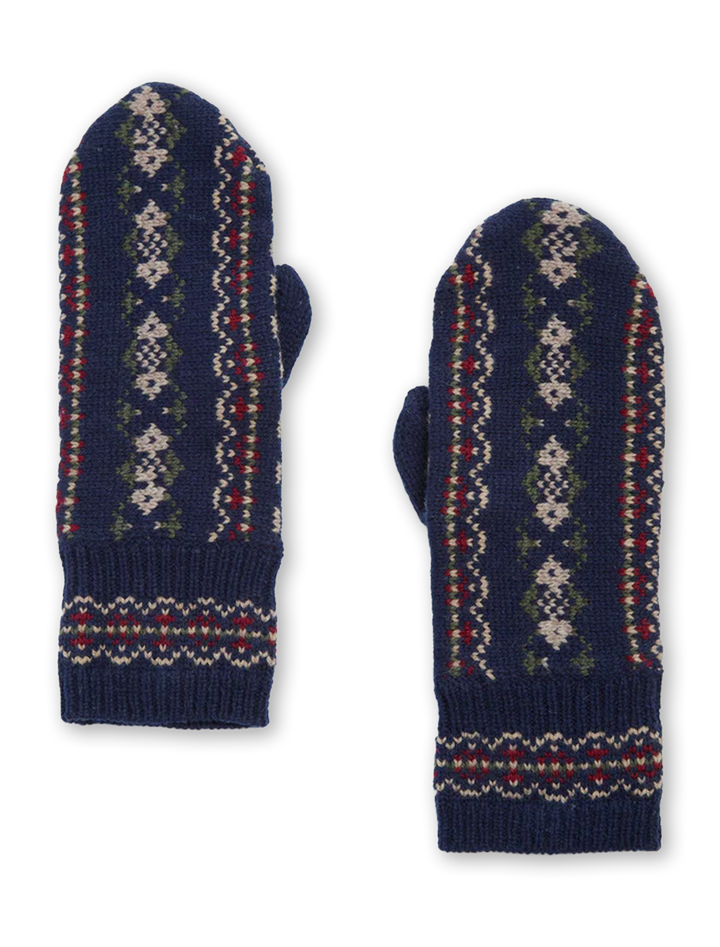 ciara fair isle knit mittens in navy