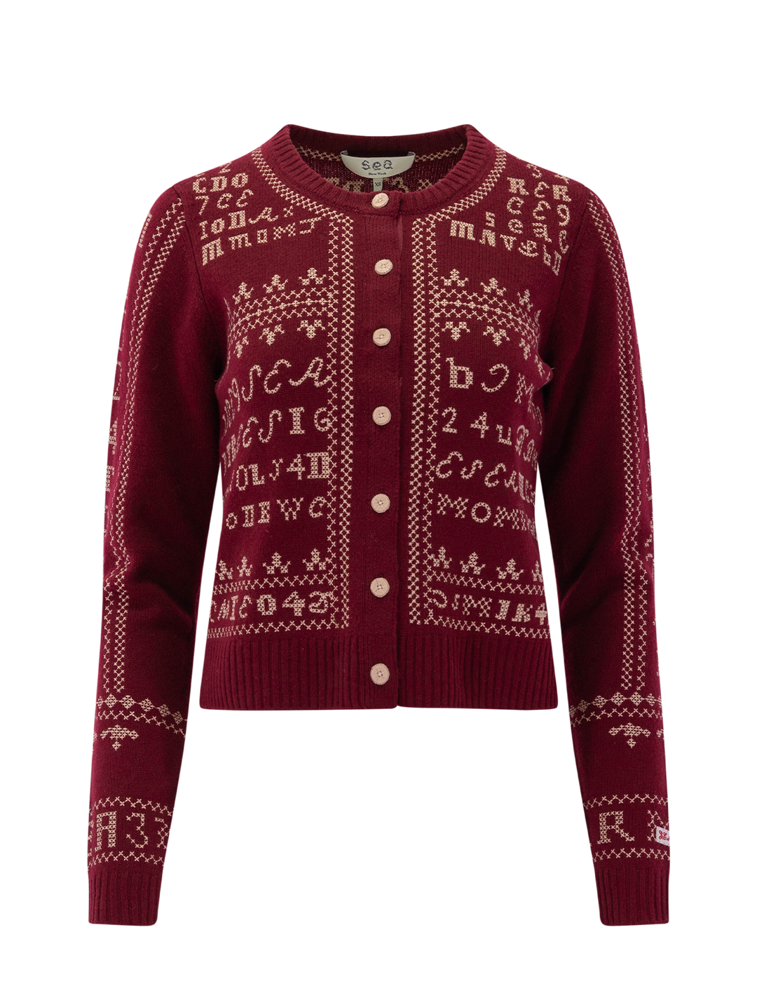 kit embroidery cardigan in burgundy