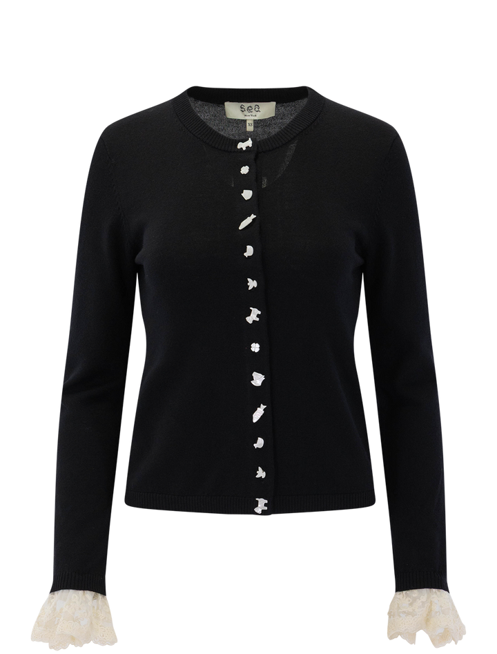 front view of diane knit cardigan in black