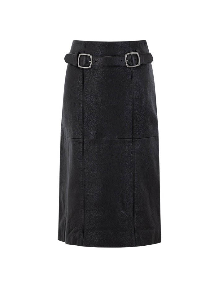 gwen leather belted midi skirt