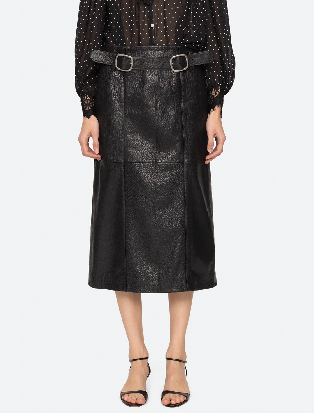 gwen leather belted midi skirt