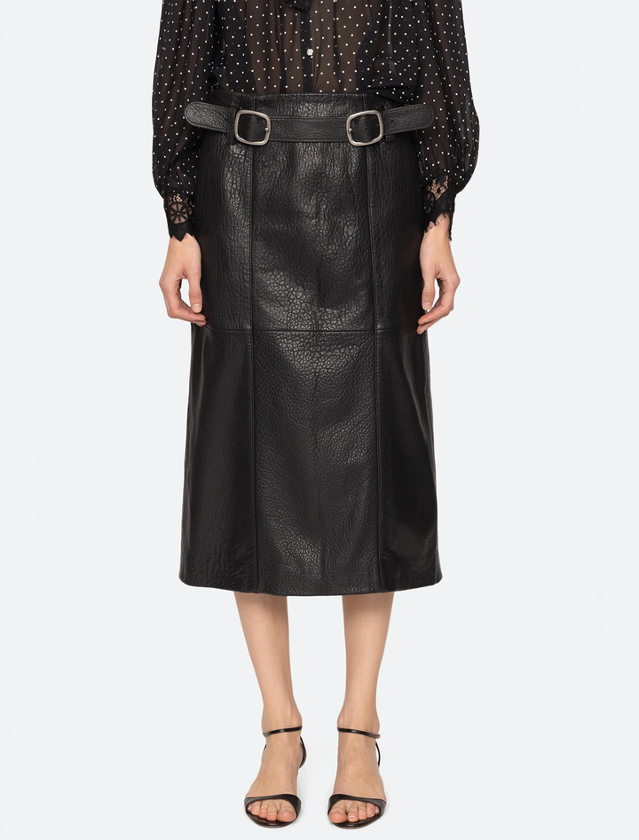 gwen leather belted midi skirt