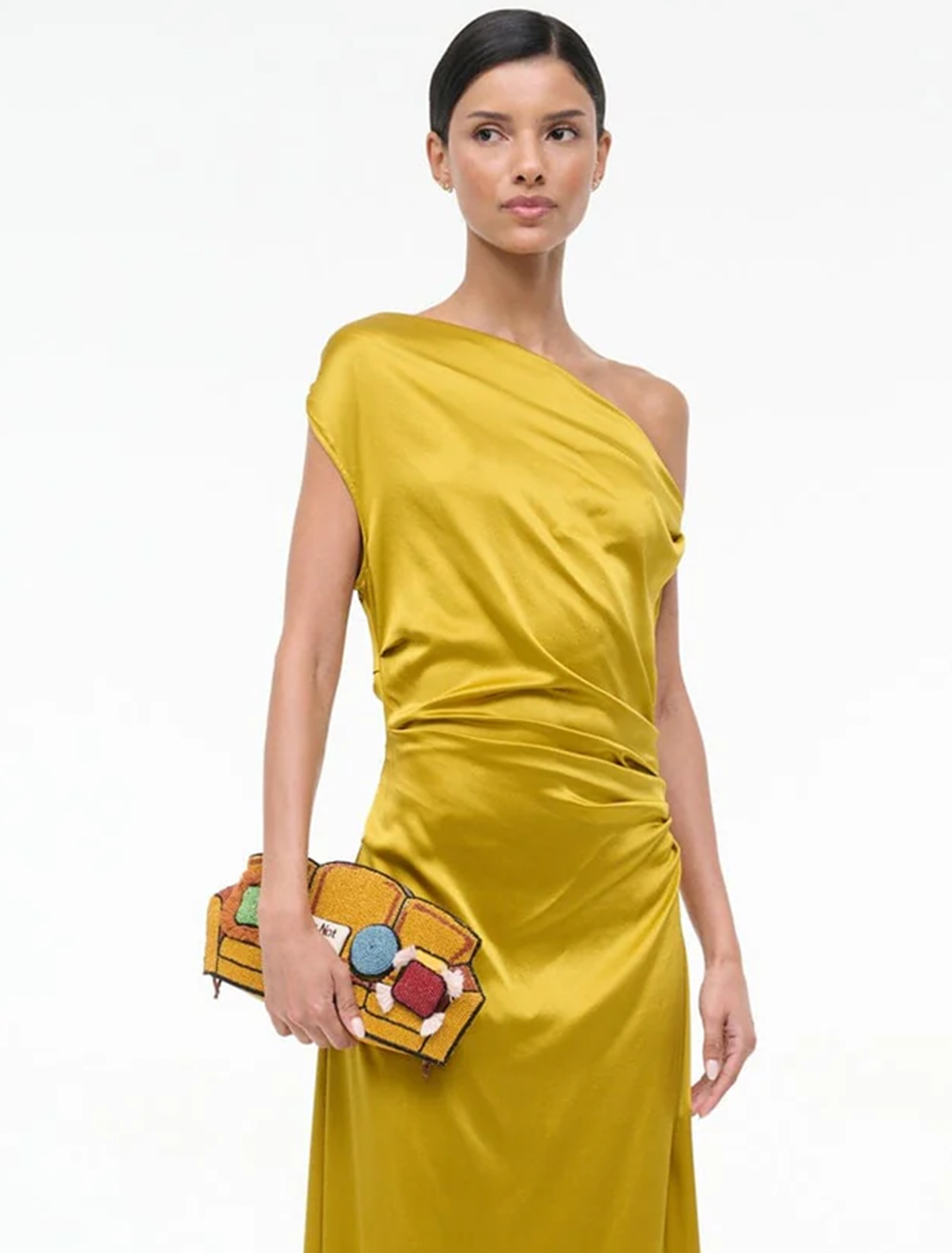 model holding couch pouch