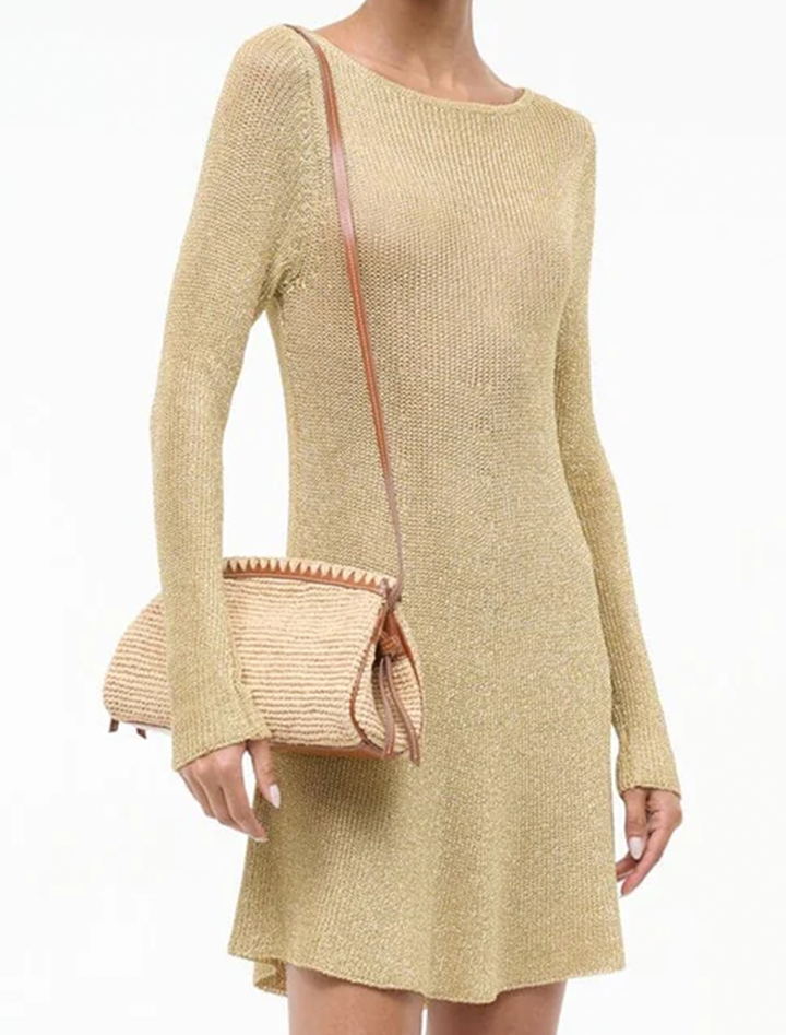 maude convertible clutch in natural and tan