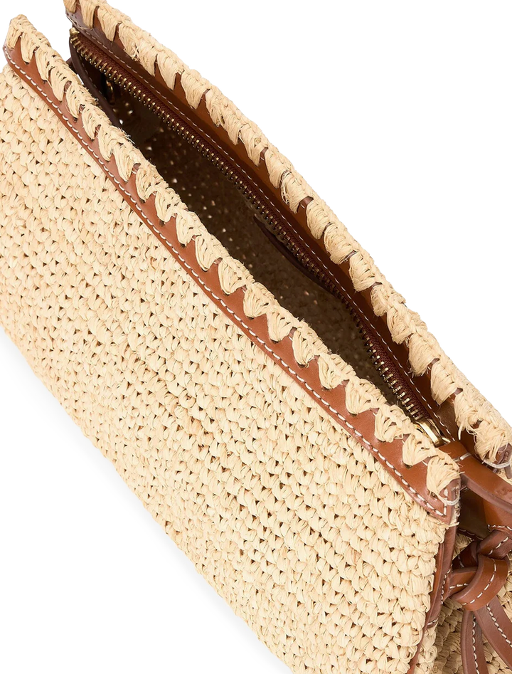 maude convertible clutch in natural and tan