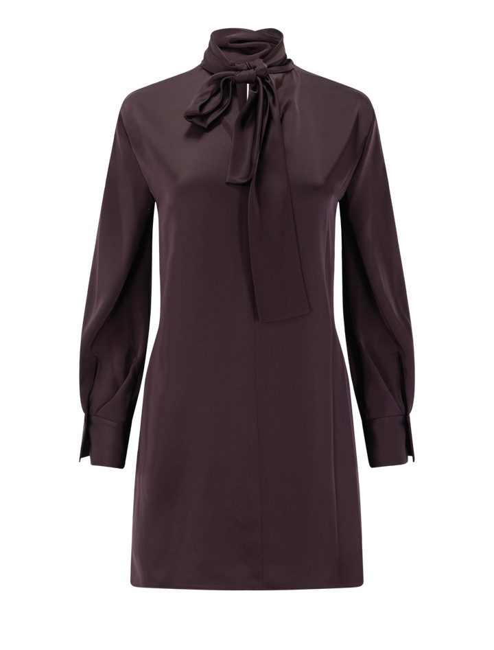 long sleeve blouson dress in deep plum