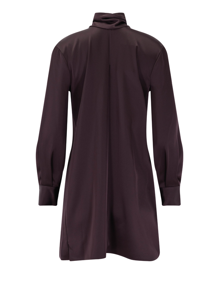 long sleeve blouson dress in deep plum