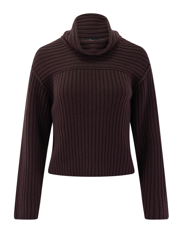 long sleeve rib crop trurtleneck in deep plum