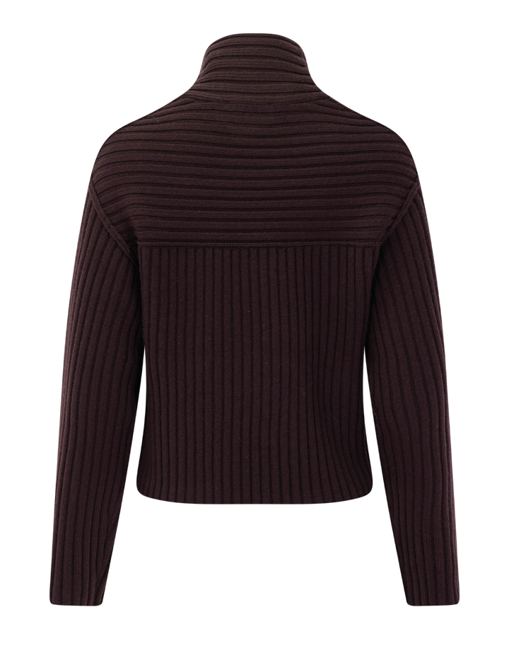 long sleeve rib crop trurtleneck in deep plum