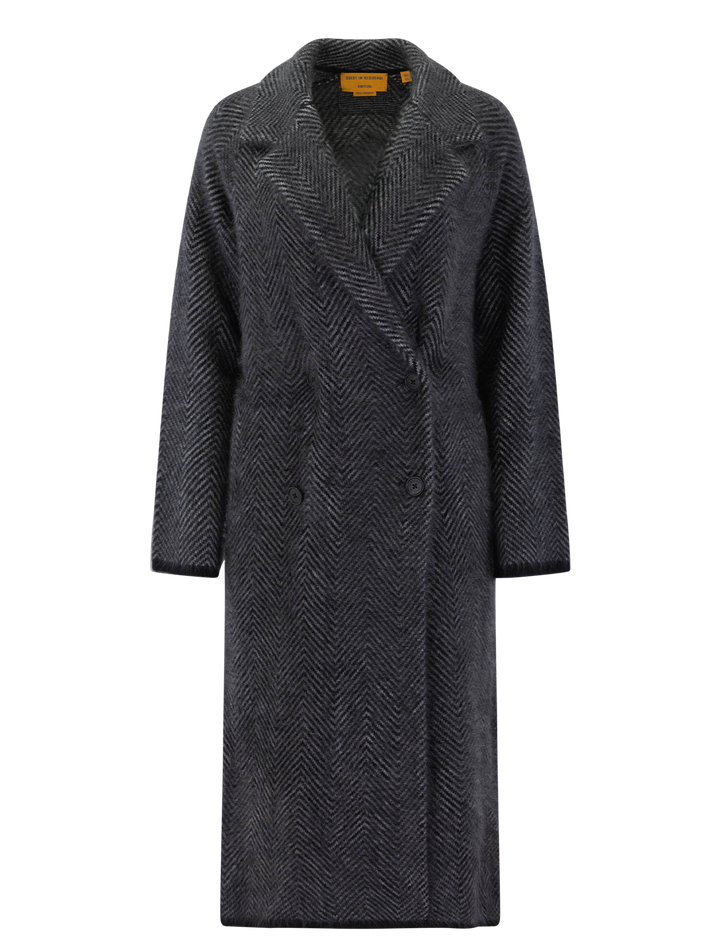 grizzly cashmere double breasted coat in black and heather