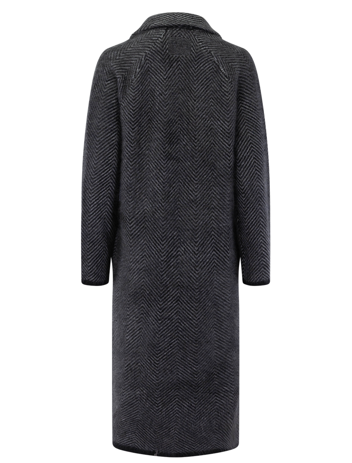 grizzly cashmere double breasted coat in black and heather